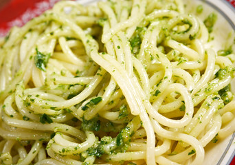 Italian pasta spaghettPesto Genovese