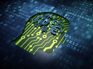 Advertising concept: Head With Finance Symbol on digital screen