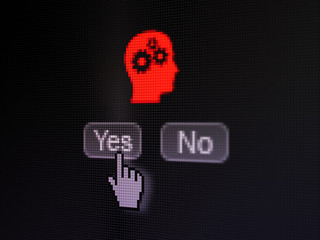 Advertising concept: Head With Gears on digital computer screen