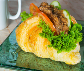 sandwich, croissant sandwich, fast food, breakfast or lunch.