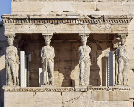 Caryatids ancient statues, erechteion temple, Athens Greece