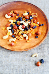 mix nuts and dried fruits on a plate