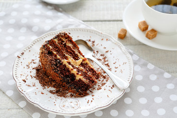 piece of chocolate cake on a plate