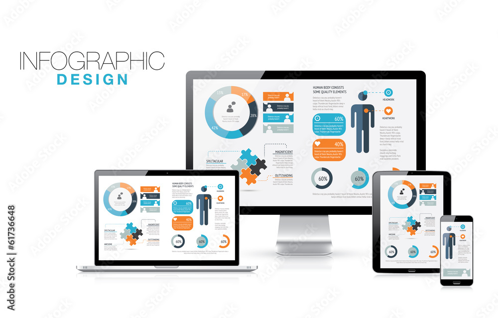 Poster Infographics in modern realistic computers vector illustration