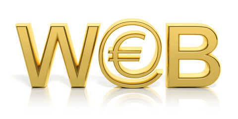 3D golden web text and money online symbol isolated