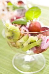 sweet fruit dessert with ice cream