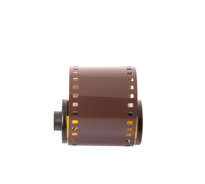 35mm still camera film cartridge over white background