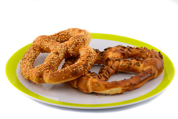 bagels on a plate isolated on white background