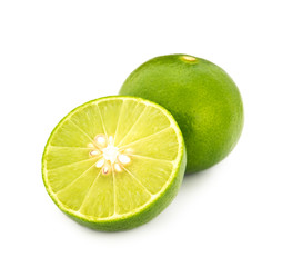 Fresh lime and slice, Isolated on white background