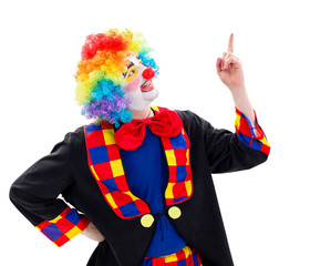 Happy clown pointing upward © SzF Ilka Erika