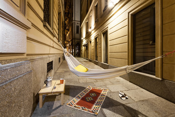 hammock on the way to the city center, night scene