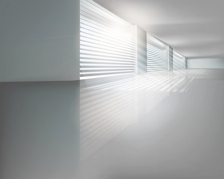 Hall with blinds. Vector illustration.
