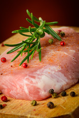 Raw pork steak closeup detail