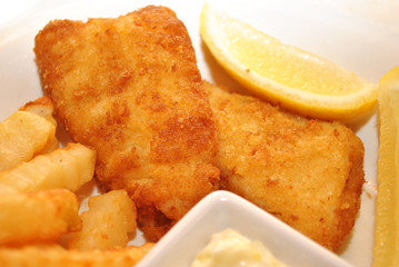 Fish and Chips with Lemon Wedges