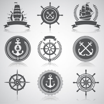 Set of nautical emblems, labels and esignaed elements, №5