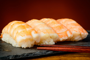 Nigiri sushi with shrimps