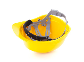 Yellow helmet isolated on white with clipping path