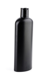 black plastic bottle lotion isolated white background
