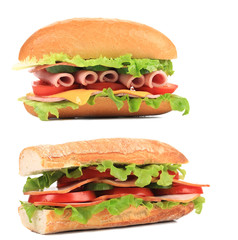 Appetizing sandwich with cheese and sausage.