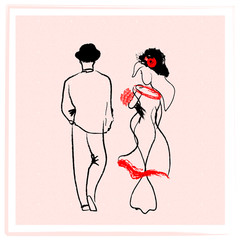 silhouettes of loving couples walking