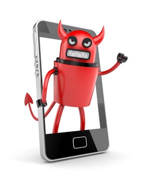 Robot devil with smartphone