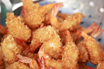 Japanese Cuisine - Tempura Shrimps fried in  the kitchen.