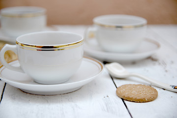 Morning coffee on gold, orange and white