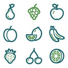 Fruits web icons, green line set