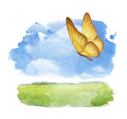 Watercolor illustration of a summer landscape