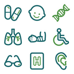 Medicine web icons, green line set