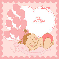 Sleeping baby girl in pink frame - 61752206