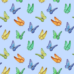 Seamless pattern with watercolor butterfly illustrations