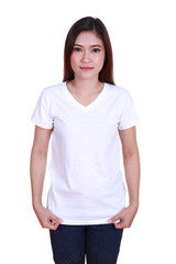 Obraz premium young beautiful female with blank t-shirt