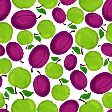 Seamless  pattern with plum and apple .