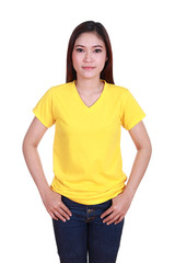 Obraz premium young beautiful female with blank t-shirt