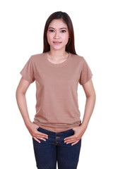 Obraz premium young beautiful female with blank t-shirt