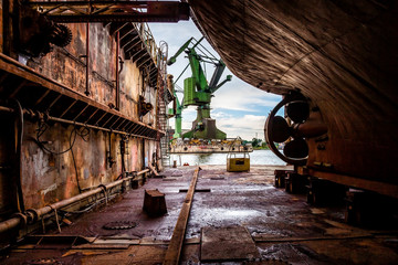 On the dry dock in shipyard Gdansk, Poland.