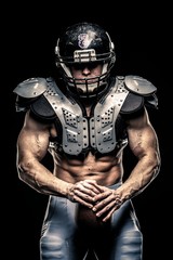 American football player  wearing helmet and armour