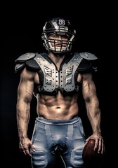 American football player  wearing helmet and armour