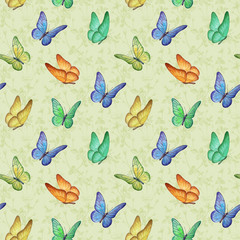 Seamless pattern with watercolor butterfly illustrations
