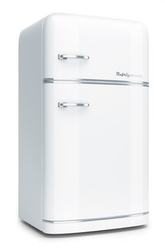 Retro refrigerator isolated on white background