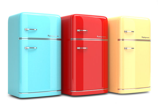 Retro refrigerators isolated on white background