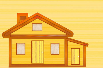 wooden house icon design on wooden  background