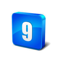 9 Number 3d Round Corner Blue Vector Icon Button