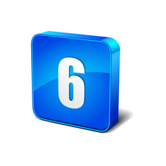 6 Number 3d Round Corner Blue Vector Icon Button