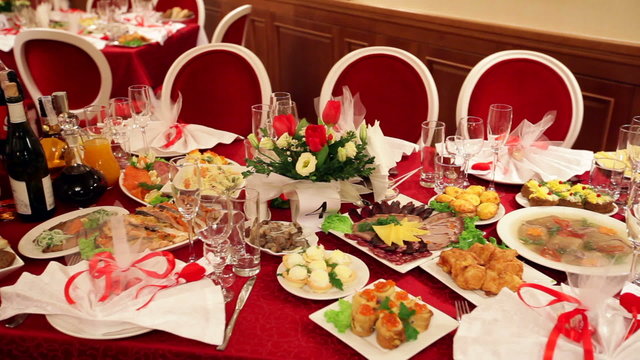 wedding decorated table in the restaurant