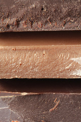 Closeup on a stack of dark and milk chocolate