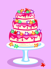 Three tier pink cake