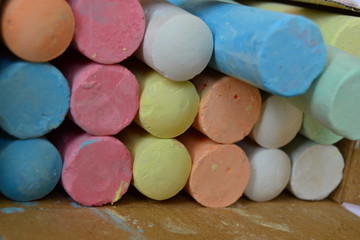 Crayons for drawing lie in a box