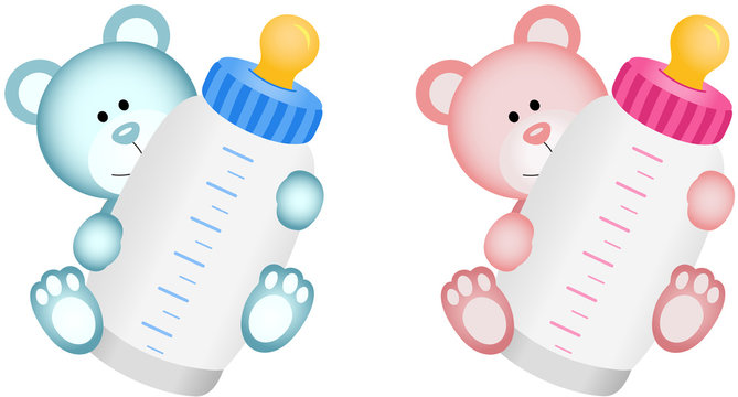 Lovely Baby Teddy Bear with Baby Bottle